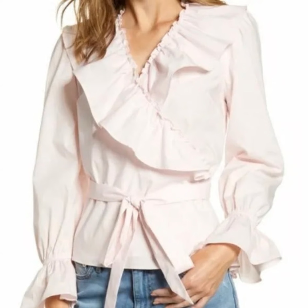 Rachel Parcell pink ruffle wrap‎ blouse cotton